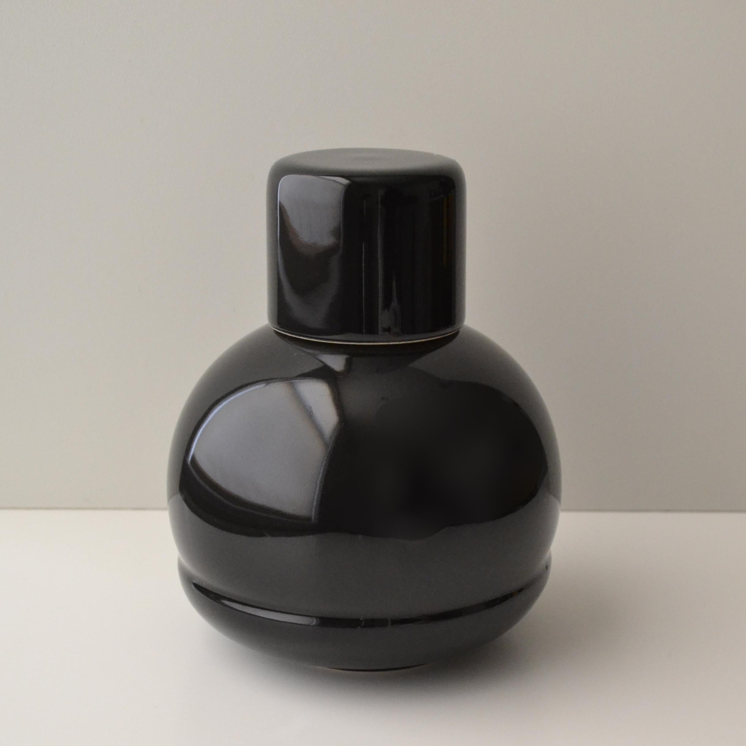 Mexican Special Edition Ceramic Carafe and Cups Bright Shine Black Jug Flower Vase Small For Sale