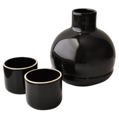 Special Edition Ceramic Carafe and Cups Bright Shine Black Jug Flower Vase Small