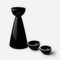 Special Edition Ceramic Carafe and Cups Shine Black Mezcal bottle Halfmoon