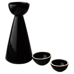 Special Edition Ceramic Carafe and Cups Bright Shine Black Jug Vase Halfmoon