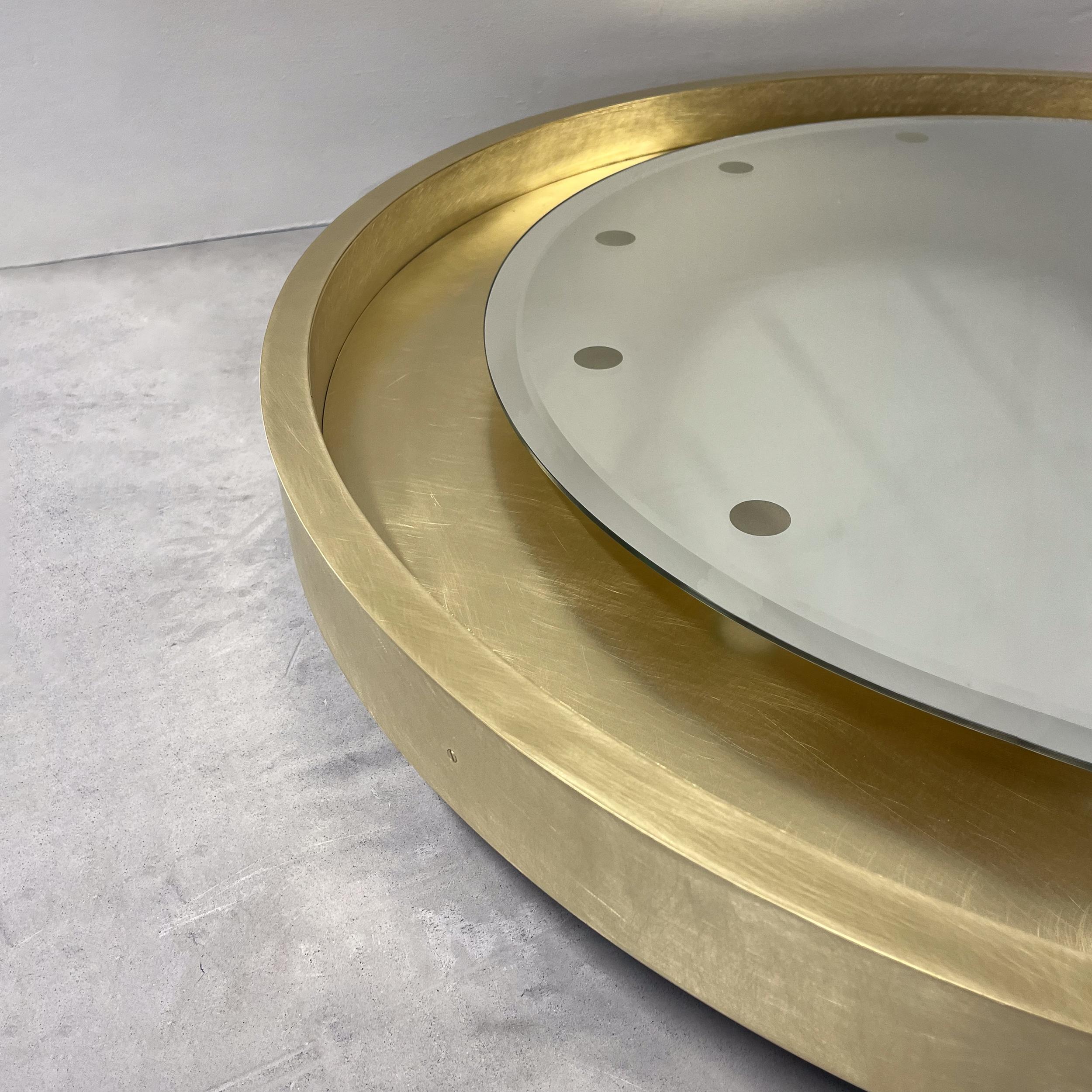Post-Modern Special edition Orbis Round Mirror, Brass Frame, Bevel and Bespoke Illumination For Sale