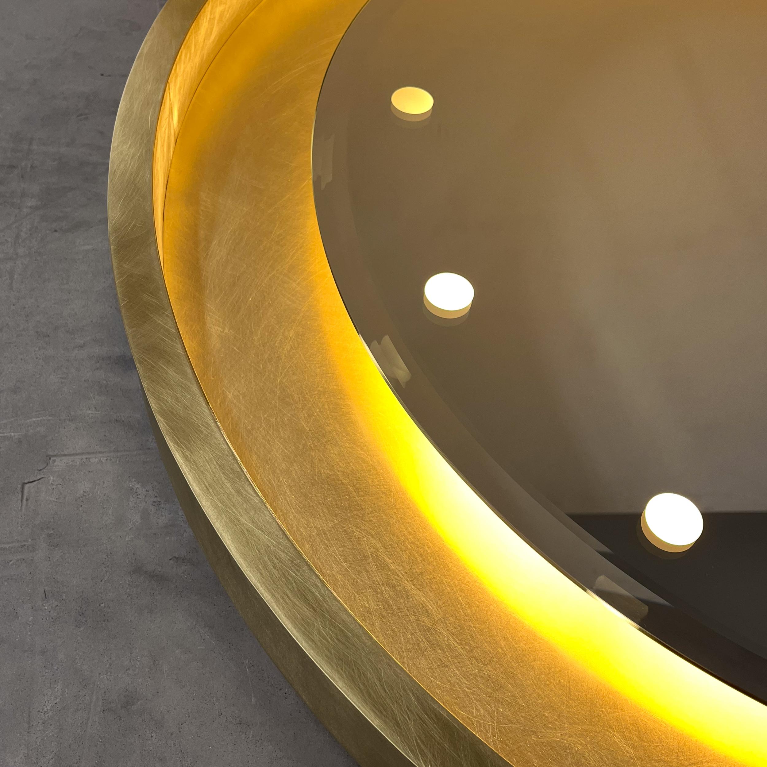 Brushed Special edition Orbis Round Mirror, Brass Frame, Bevel and Bespoke Illumination For Sale