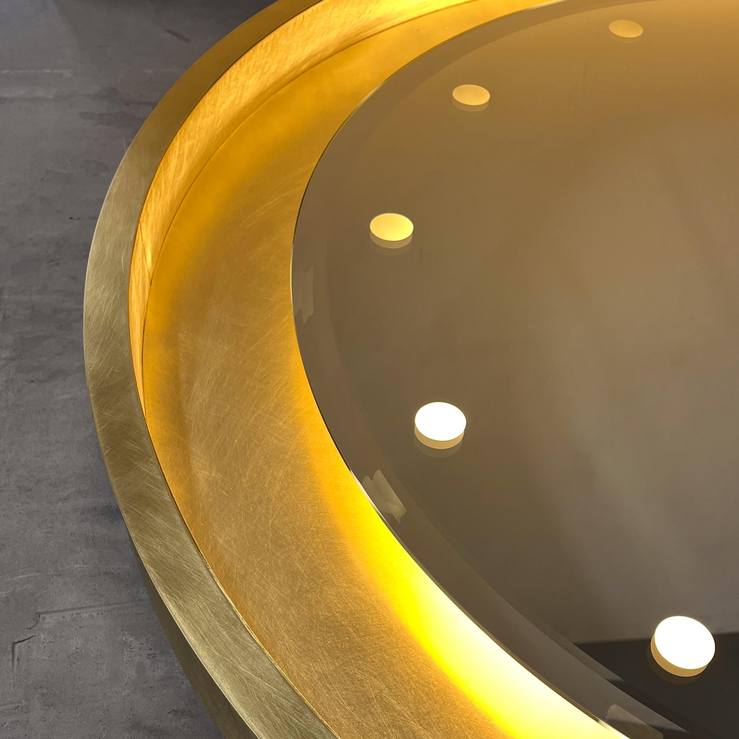 Contemporary Special edition Orbis Round Mirror, Brass Frame, Bevel and Bespoke Illumination For Sale