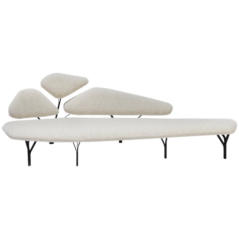 Noé Duchaufour Lawrance Borghese long sofa with Pierre Frey fabric, new, offered by Galerie Philia Furniture