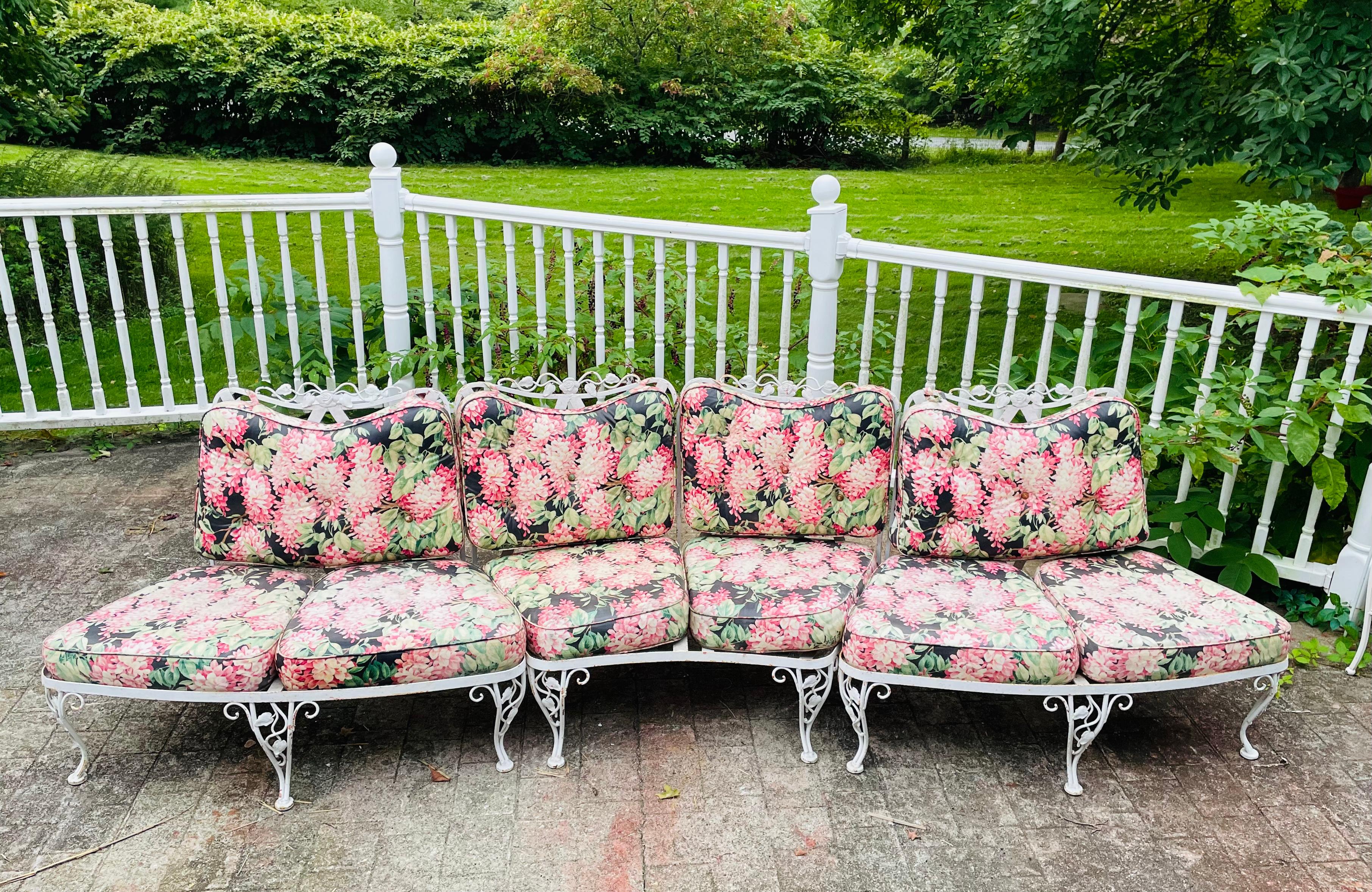 Special Edition Vintage Woodard Wrought Iron Chantilly Rose Sofa Sectional For Sale 1