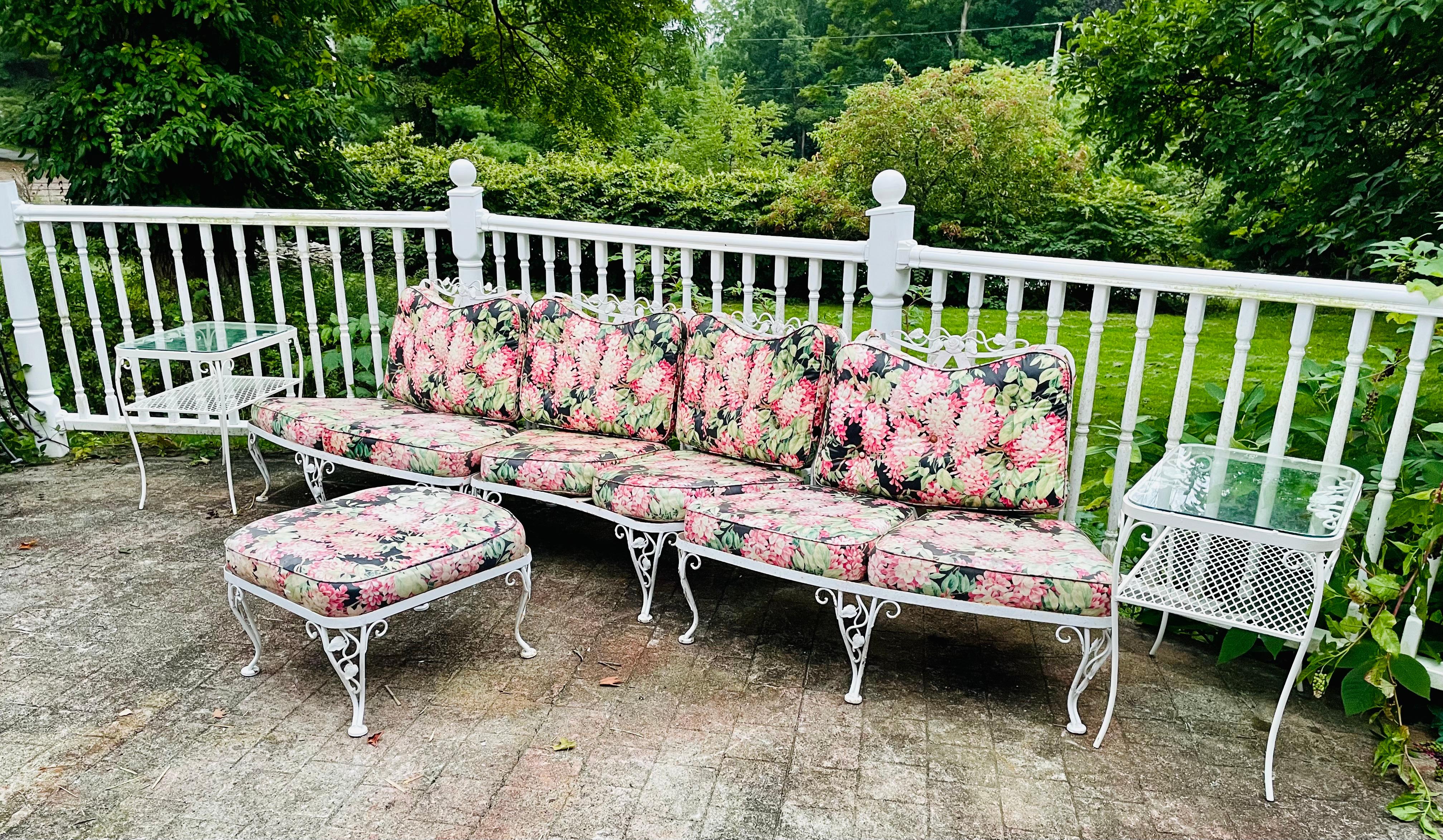 Special Edition Vintage Woodard Wrought Iron Chantilly Rose Sofa Sectional For Sale