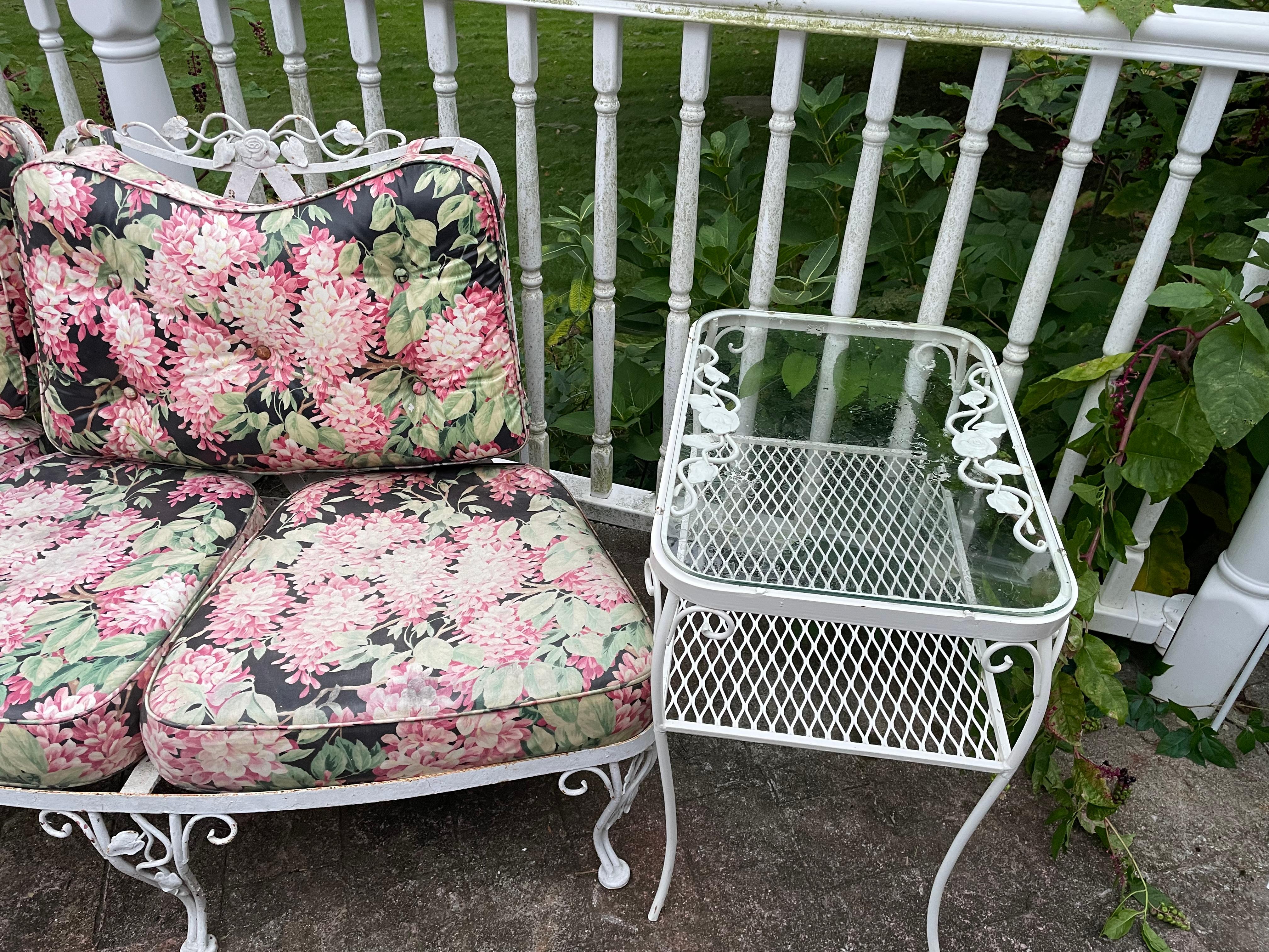 20th Century Special Edition Vintage Woodard Wrought Iron Chantilly Rose Sofa Sectional For Sale