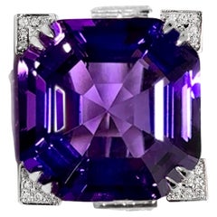 *Especial* Torre Eiffel IGI 14K 23,17 ct Amatista Diamantes Anillo de compromiso