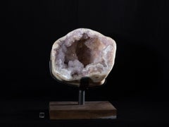Special formation violet amethyst on wood metal base