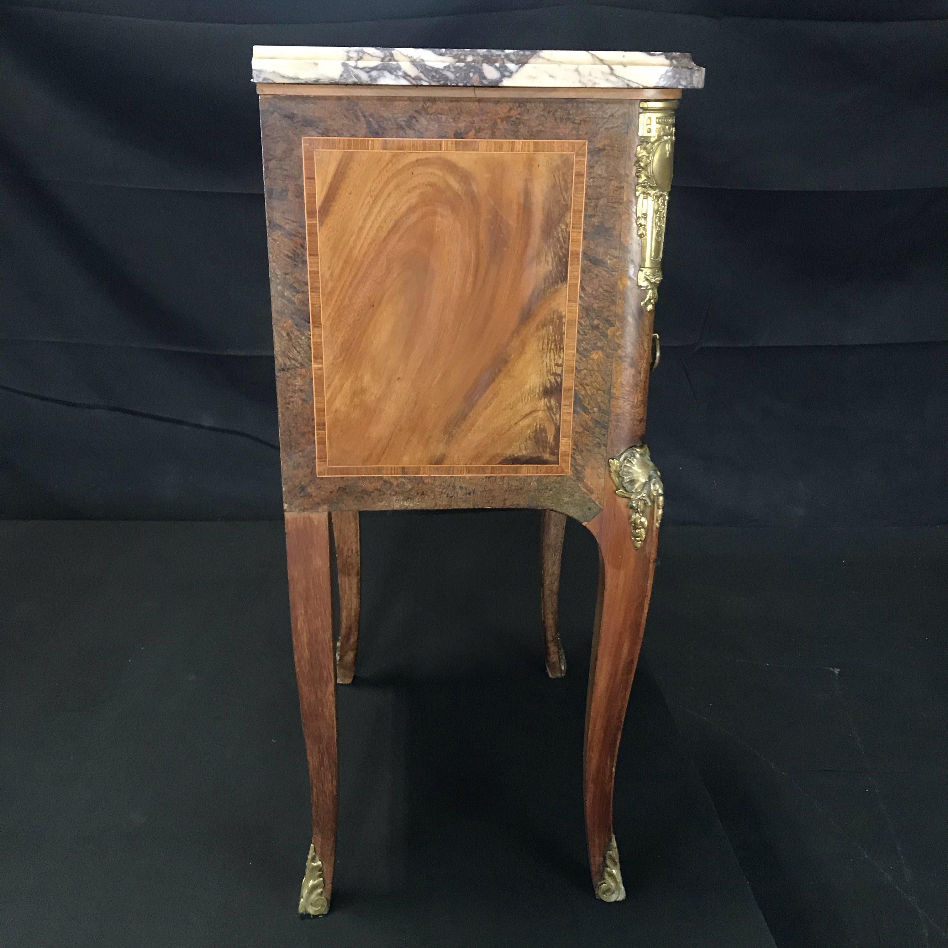 Special French 19th Century Inlaid Marble Top Nightstand or Side Table For Sale 5