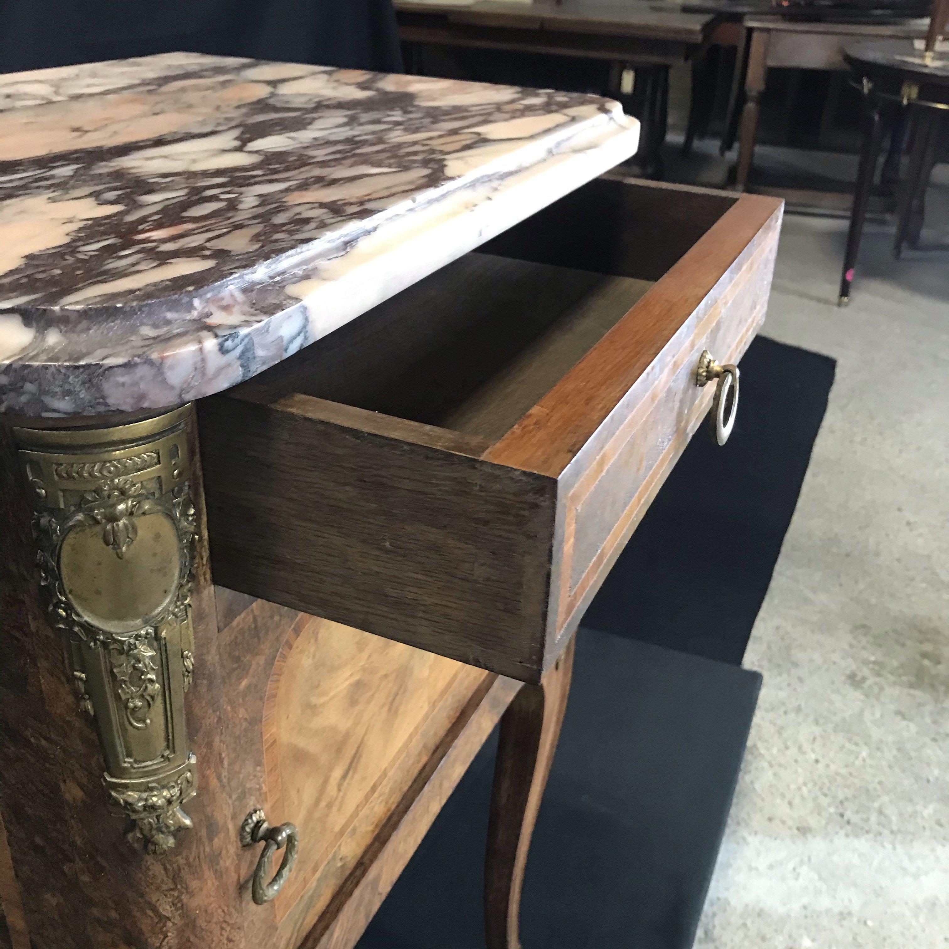 Special French 19th Century Inlaid Marble Top Nightstand or Side Table For Sale 7