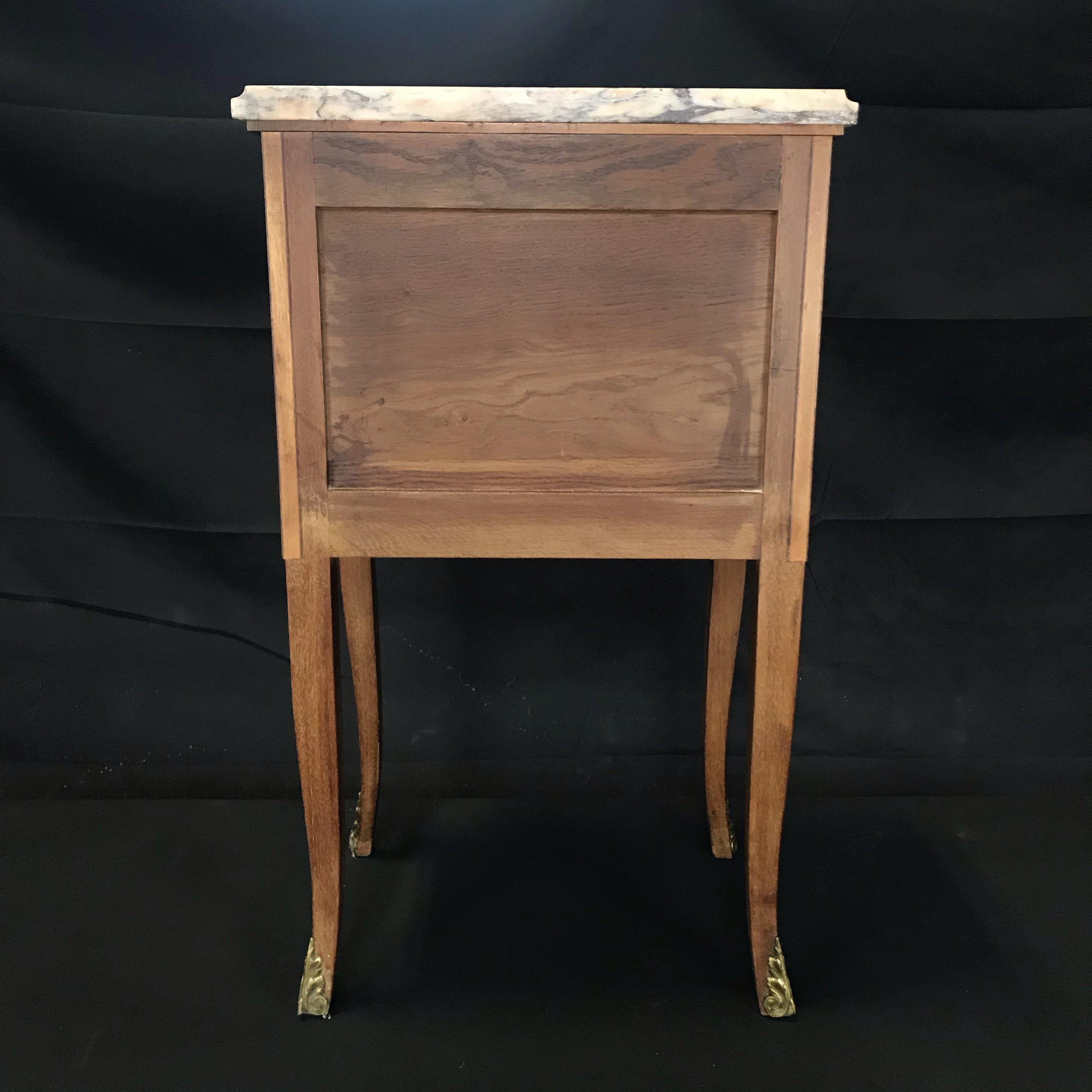 Special French 19th Century Inlaid Marble Top Nightstand or Side Table For Sale 8