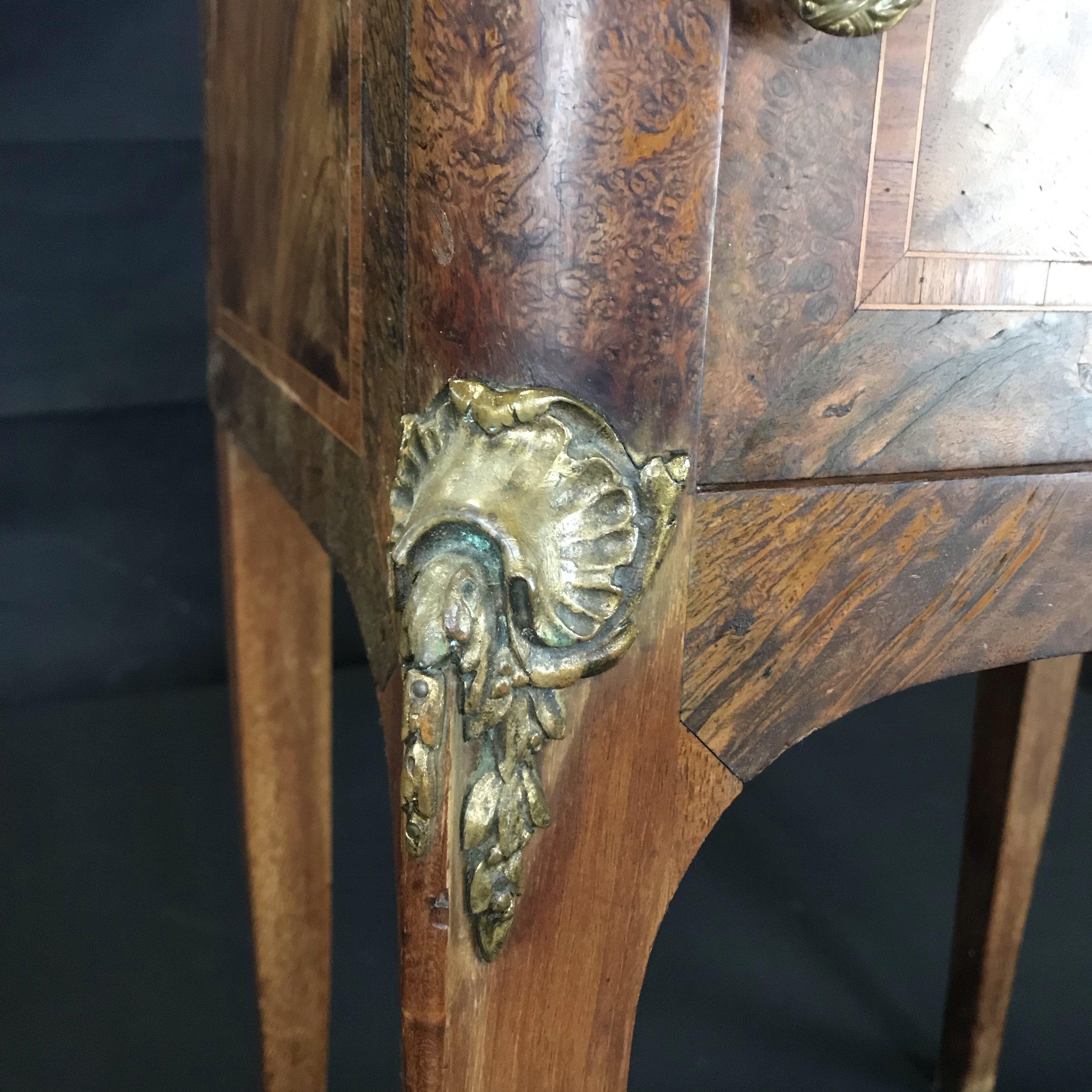 Special French 19th Century Inlaid Marble Top Nightstand or Side Table For Sale 9