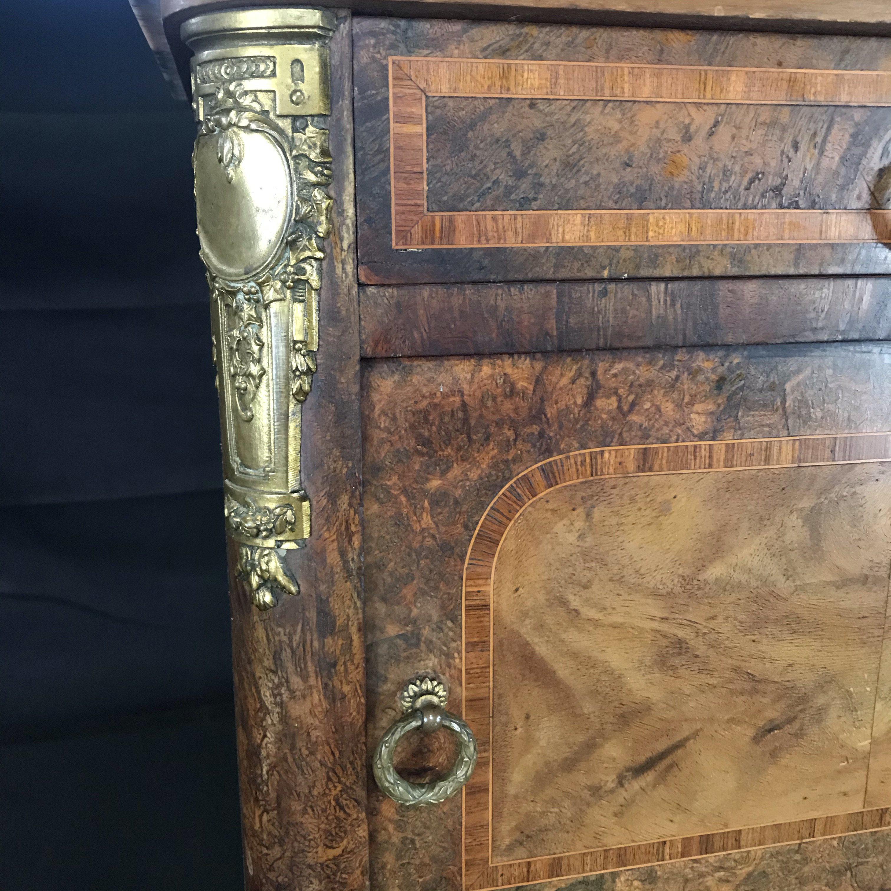 Louis XVI Special French 19th Century Inlaid Marble Top Nightstand or Side Table For Sale