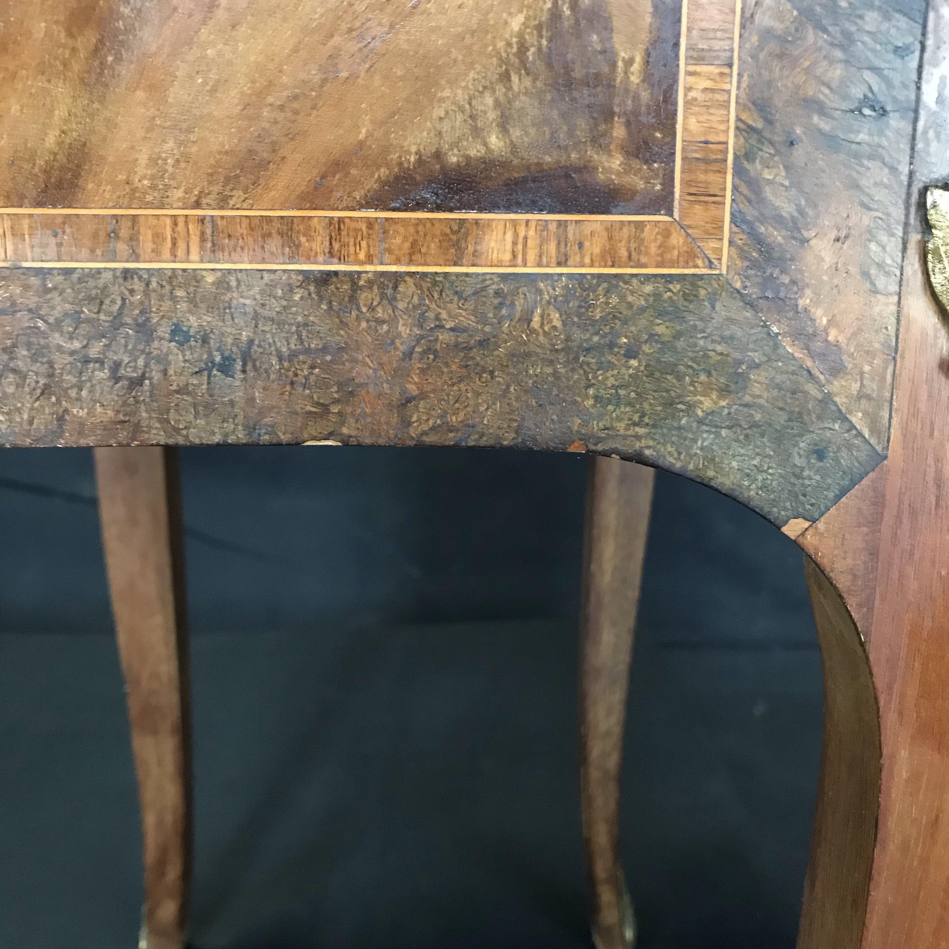 Special French 19th Century Inlaid Marble Top Nightstand or Side Table For Sale 2