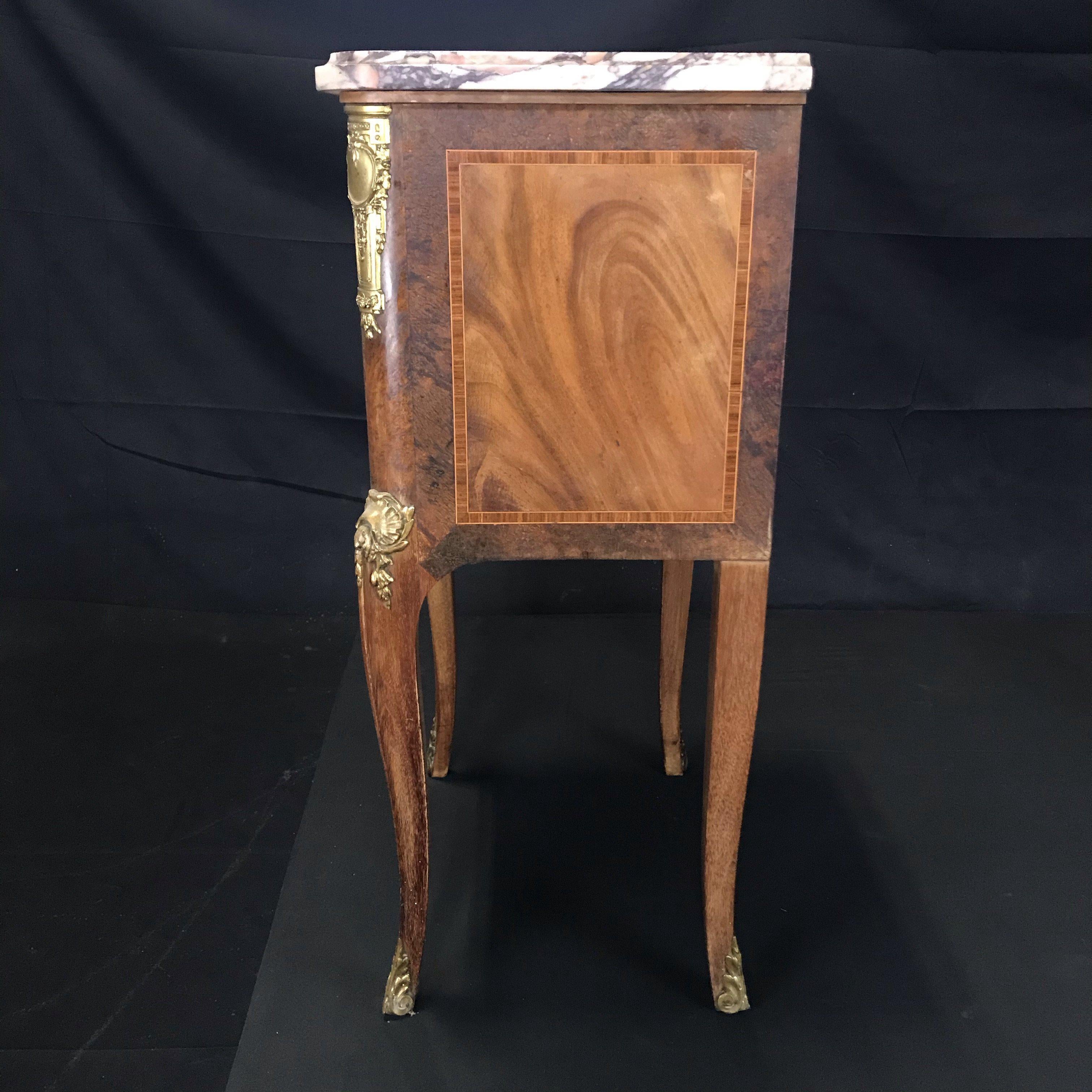 Special French 19th Century Inlaid Marble Top Nightstand or Side Table For Sale 4