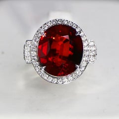 Special, GIA 14K 10.00 Ct Garnet&Diamonds Antique Art Deco Style Engagement Ring