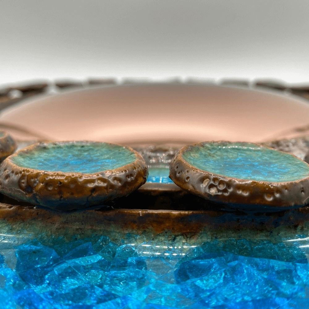 Bohemian Special Glass Enameled Ceramic Turquoise Mirror, Gyula Végvári       