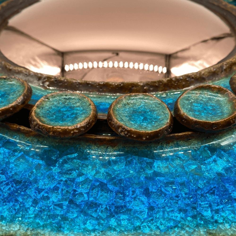 Hungarian Special Glass Enameled Ceramic Turquoise Mirror, Gyula Végvári       