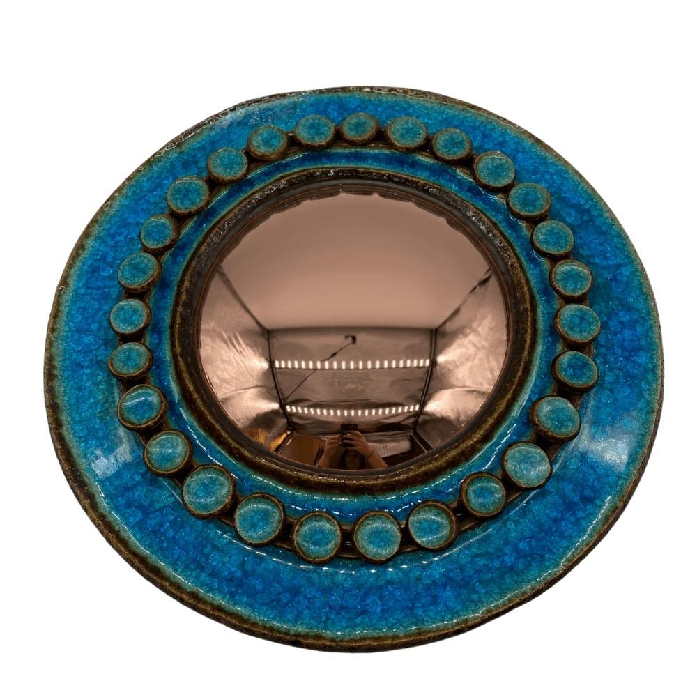 Special Glass Enameled Ceramic Turquoise Mirror, Gyula Végvári        1