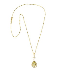 Special Green Beryl Diamond 18 Karat Gold Drop Pendant Necklace