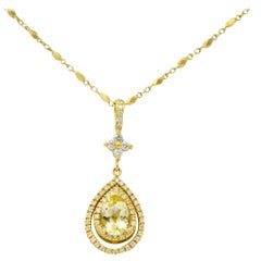 Special Green Beryl Diamond 18 Karat Gold Drop Pendant Necklace