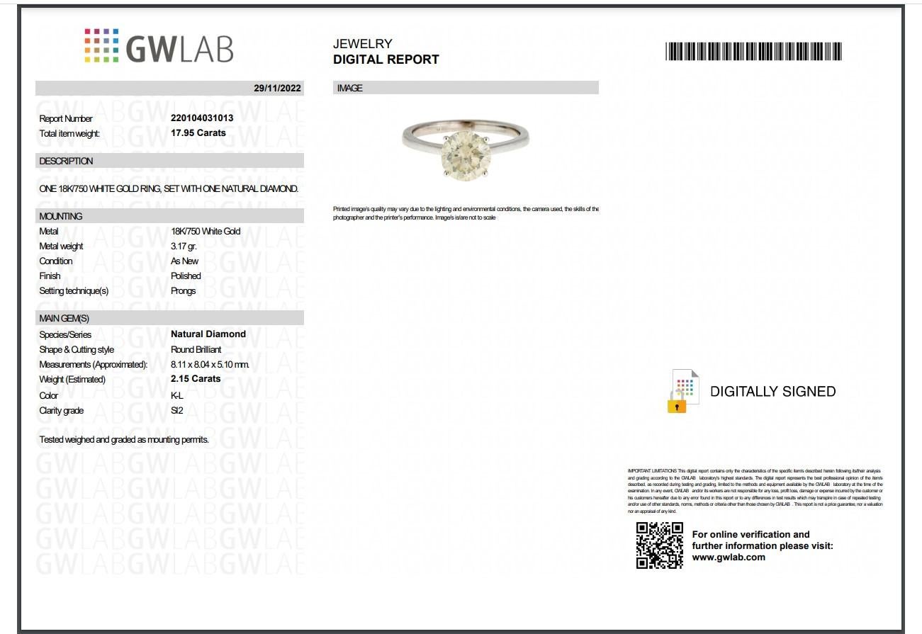 *Sale* GWLab Certified 18K 2.15 Ct Diamond 4 Prongs Engagement Ring 3