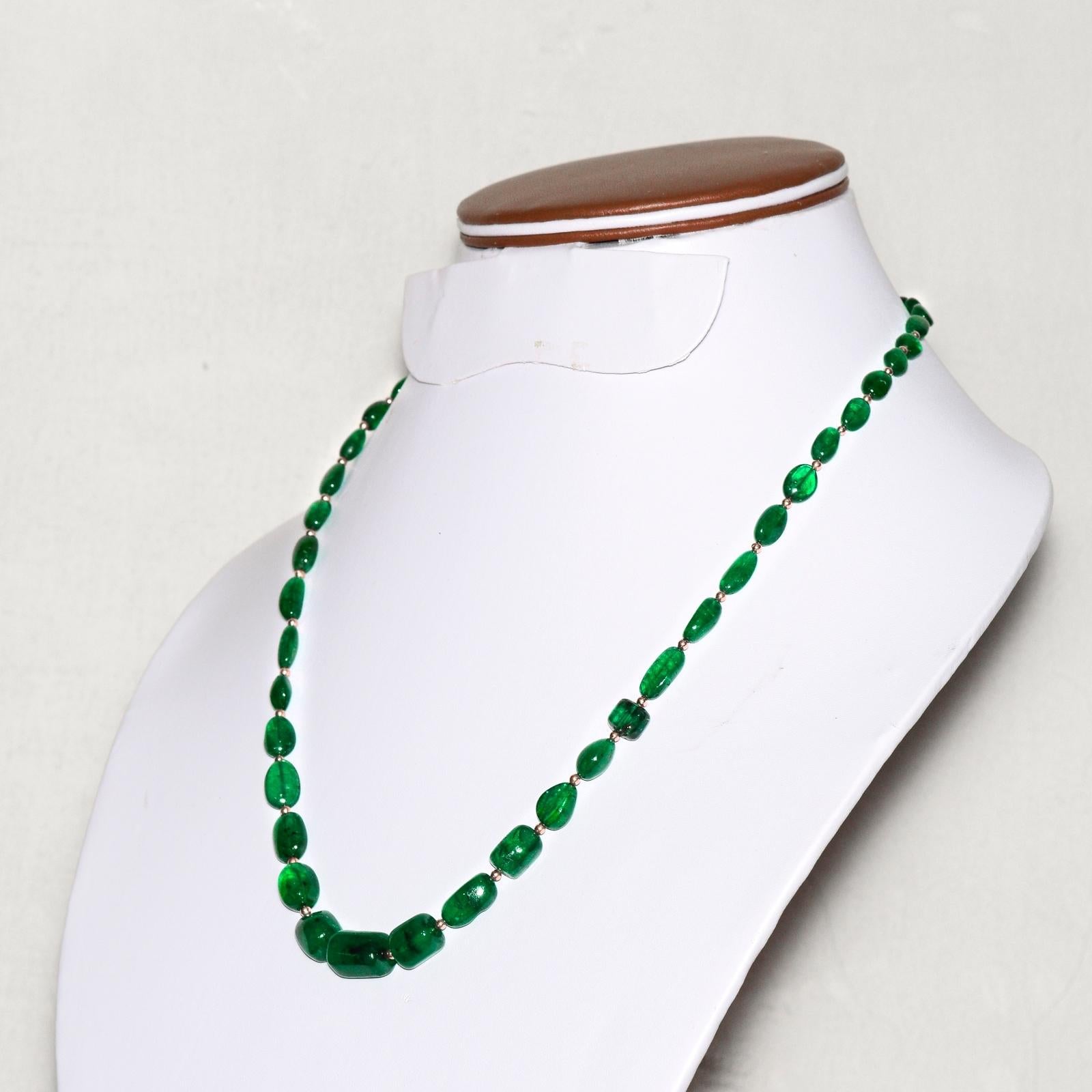 Bead IGI 14K 111.40 Ct Emerald Antique Art Deco Style Necklace For Sale