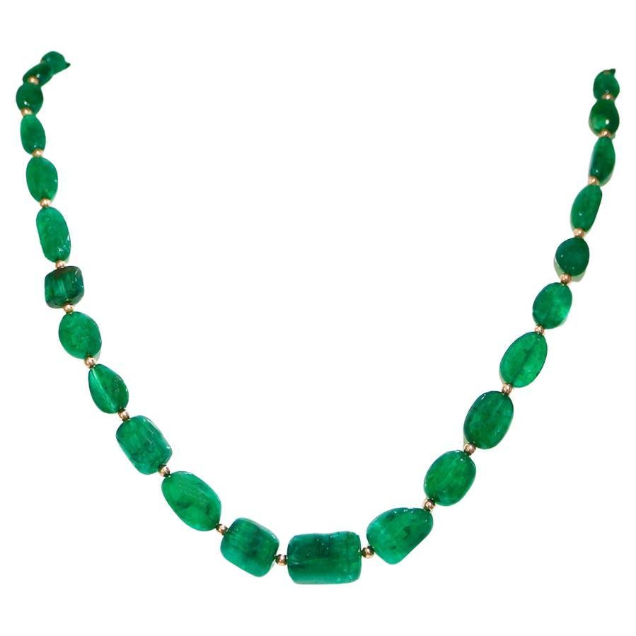 IGI 14K 111.40 Ct Emerald Antique Art Deco Style Necklace For Sale