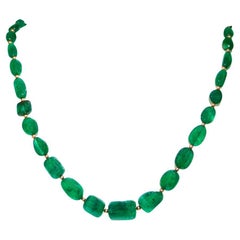 IGI 14K 111.40 Ct Emerald Antique Art Deco Style Necklace