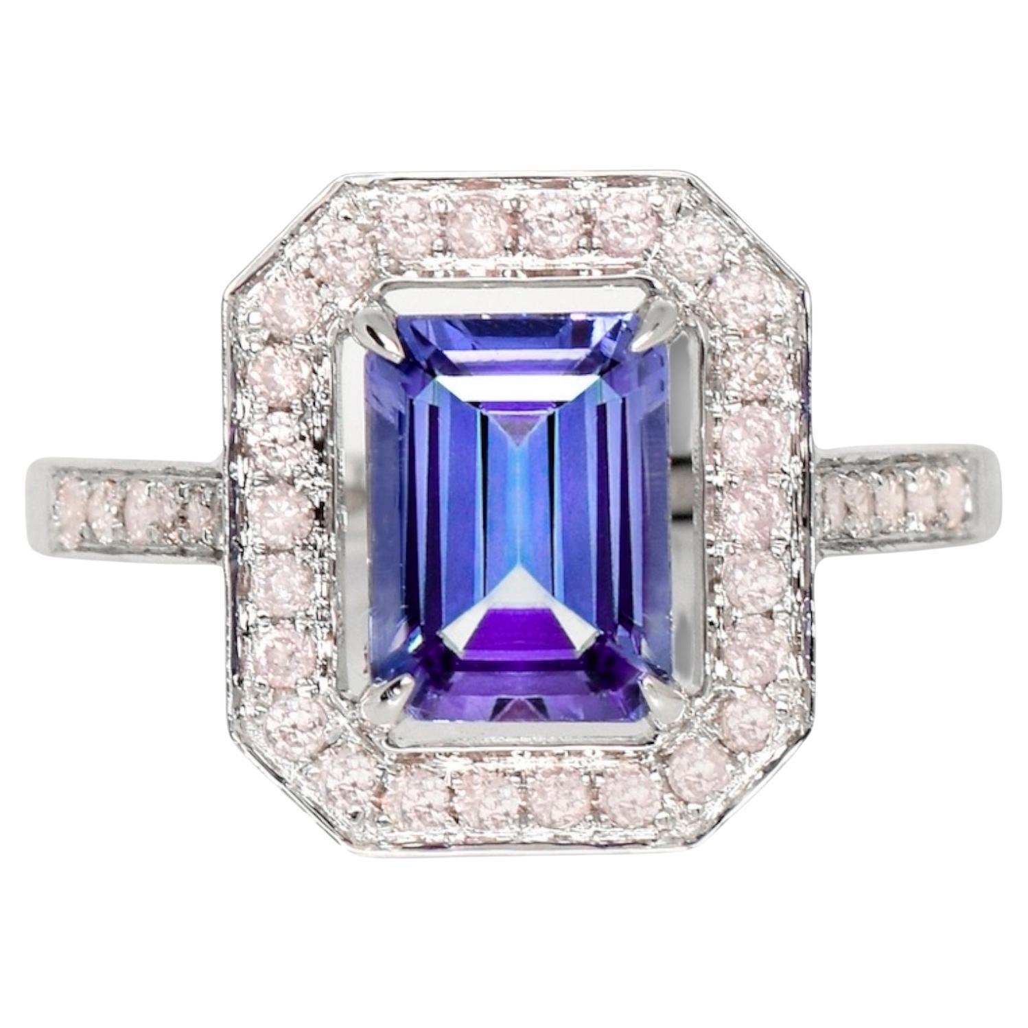*Special* IGI 14K 1.64 ct Tanzanite&Pink Diamond Antique Engagement Ring