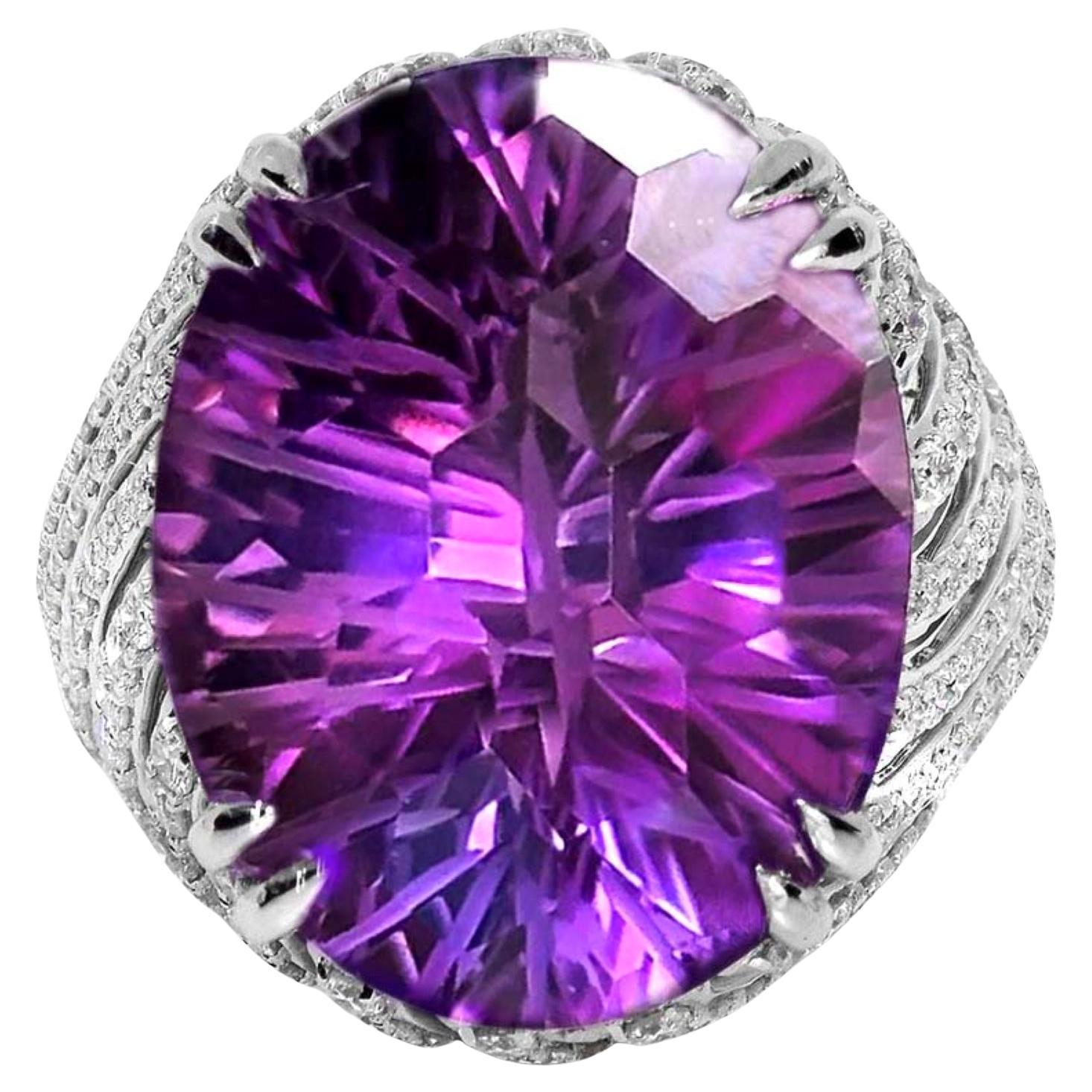 *Especial* IGI 14K 16,87 ct Vivid Amatista Diamantes Anillo de compromiso antiguo