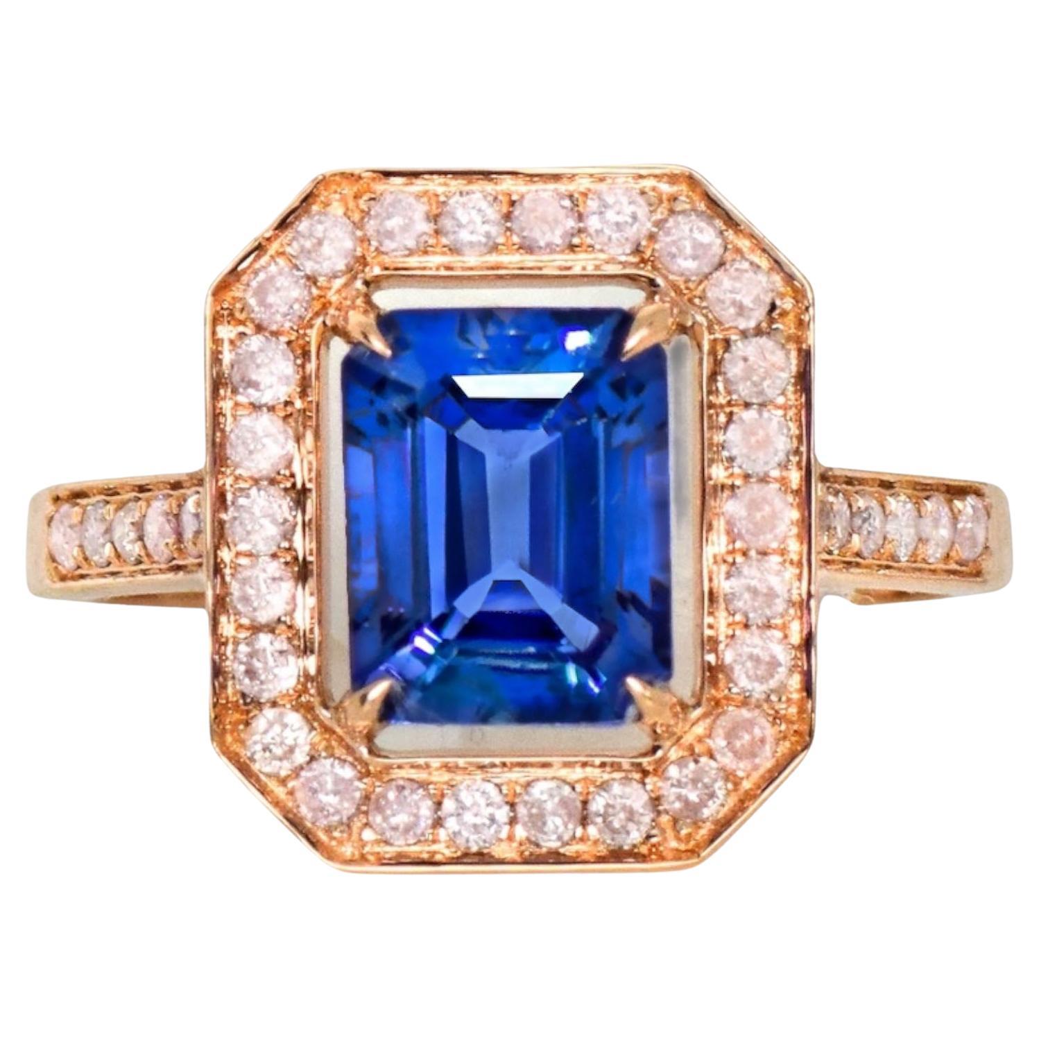*Special* IGI 14K 1.82 ct Tanzanite&Pink Diamond Antique Engagement Ring