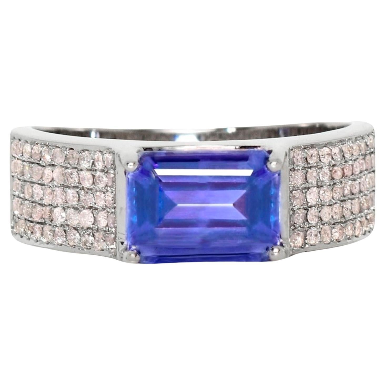 *Special* IGI 14K 2.19 ct Tanzanite&Pink Diamond Antique Engagement Ring