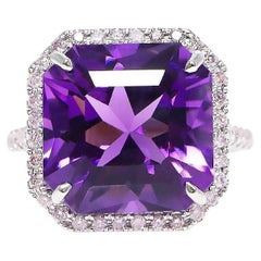 *Special* IGI 14K 8.20 ct Amethyst&0.37 Ct Pink Diamond Antique Engagement Ring