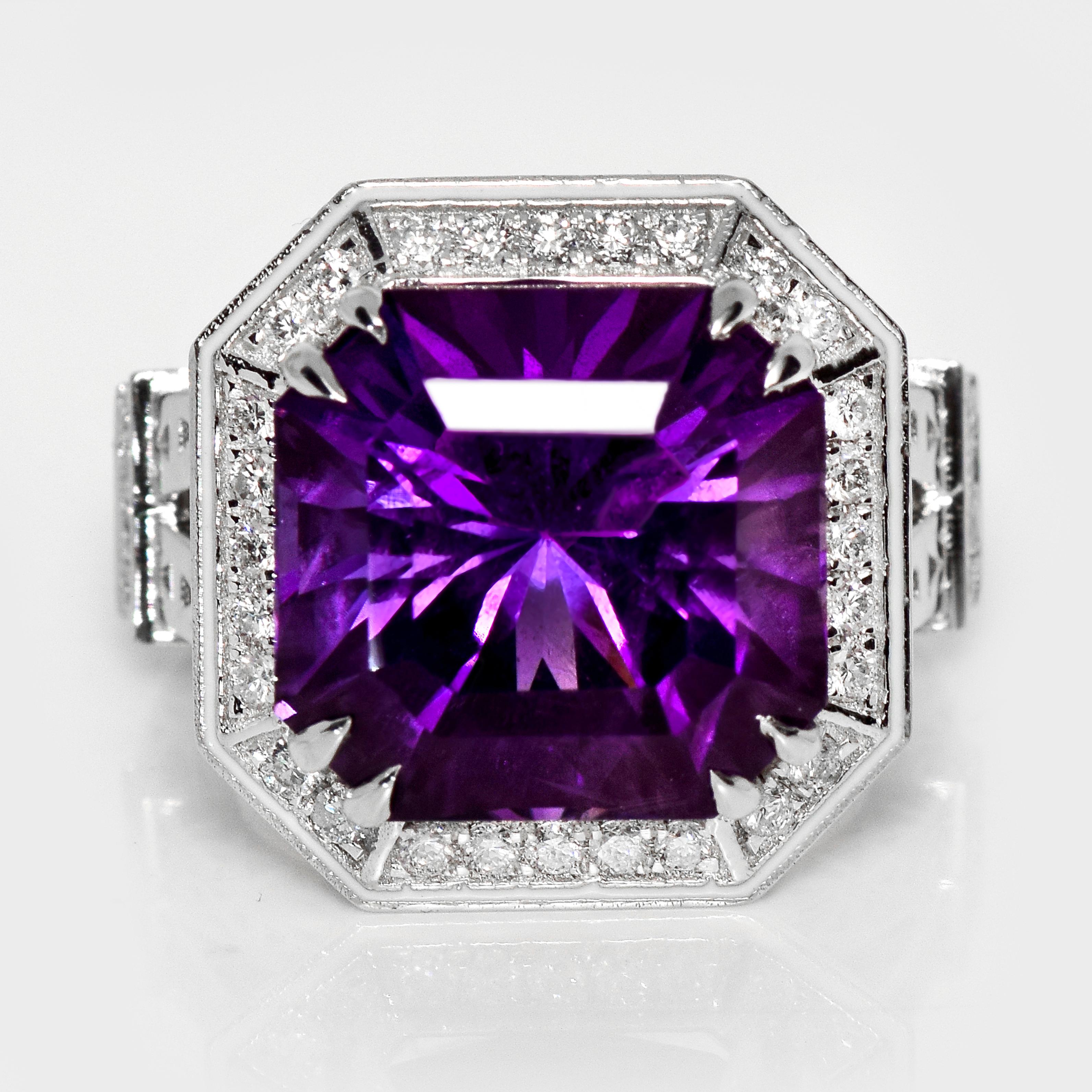 *IGI 14K 9.17 ct Amethyst&0.96 Ct Diamonds Antique Engagement Ring*

The band is designed as 