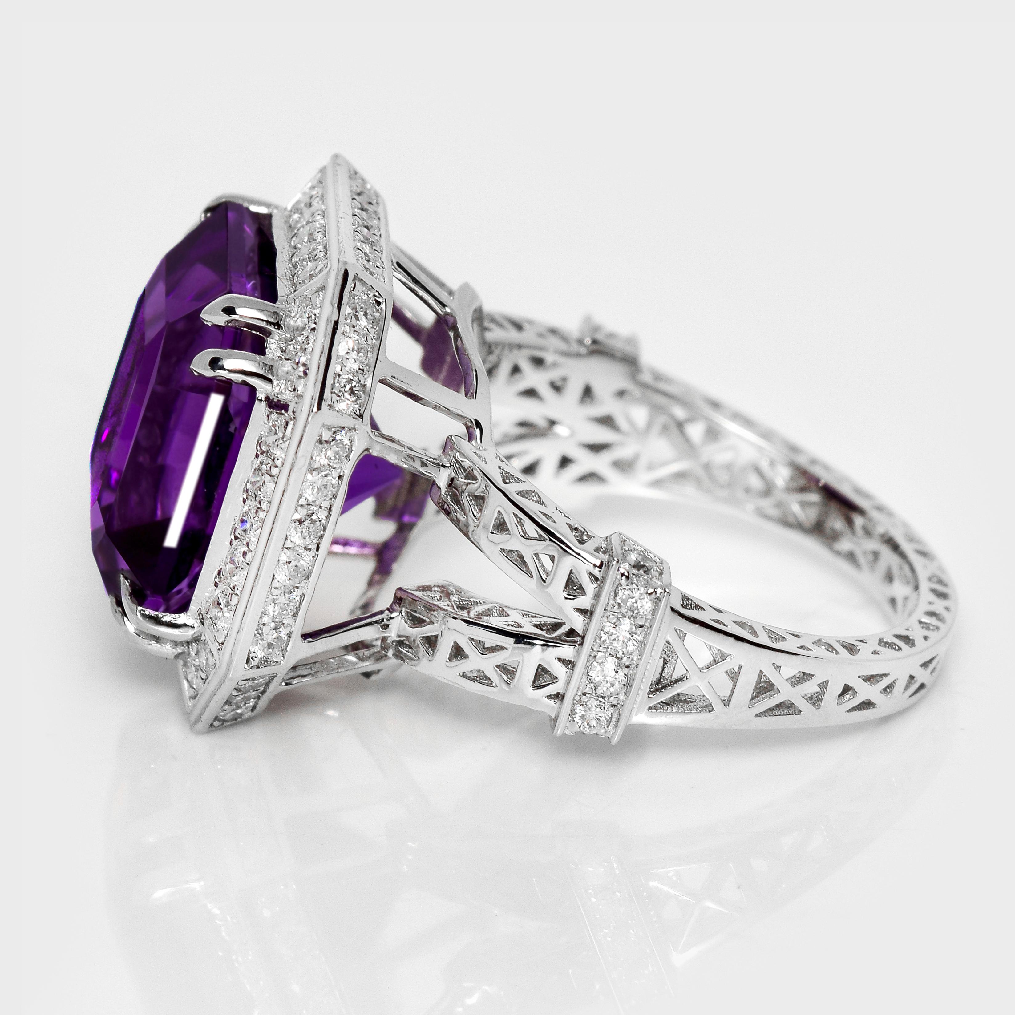 Women's *Special* IGI 14K 9.17 ct Amethyst&0.96 Ct Diamonds Antique Engagement Ring For Sale
