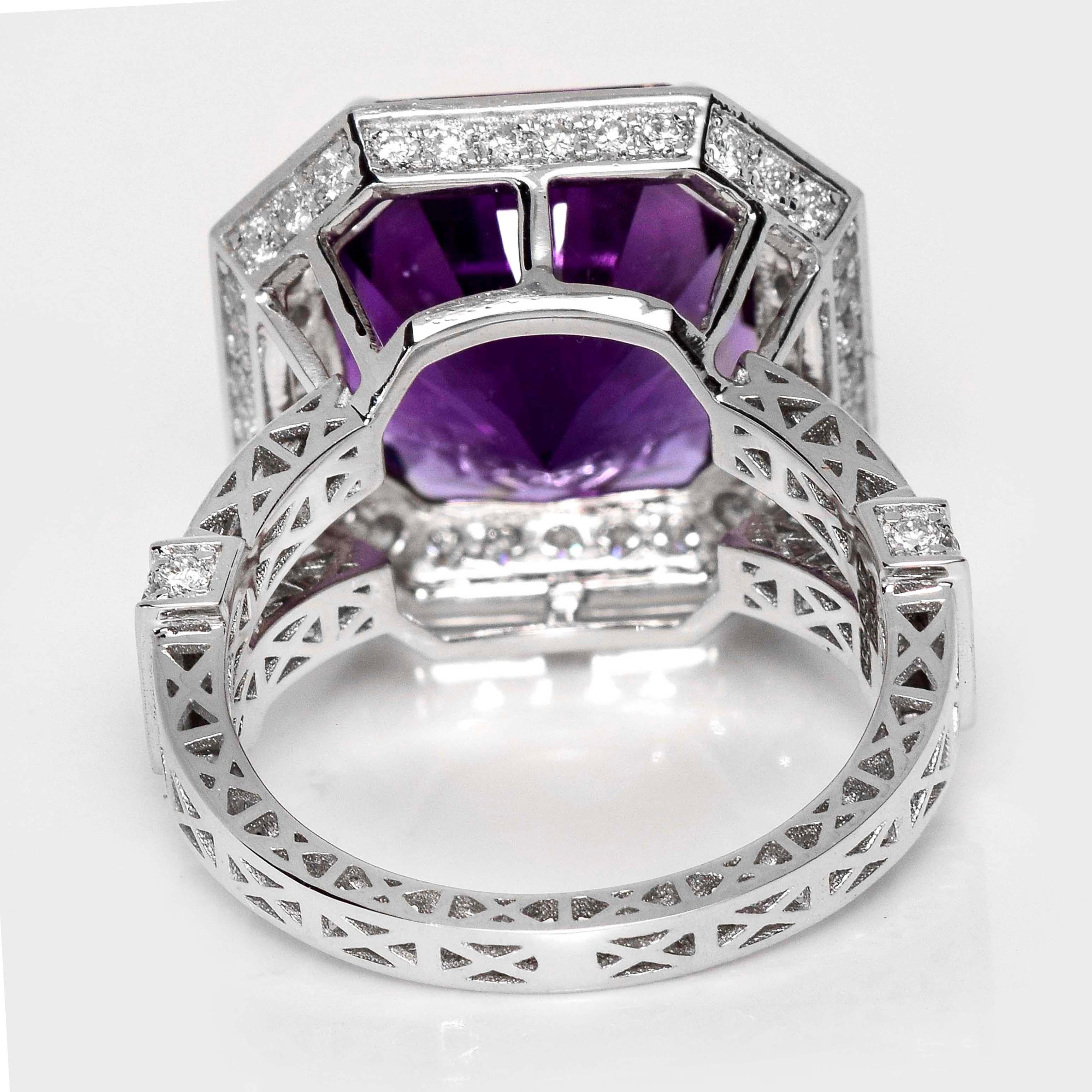 *Special* IGI 14K 9.17 ct Amethyst&0.96 Ct Diamonds Antique Engagement Ring For Sale 1
