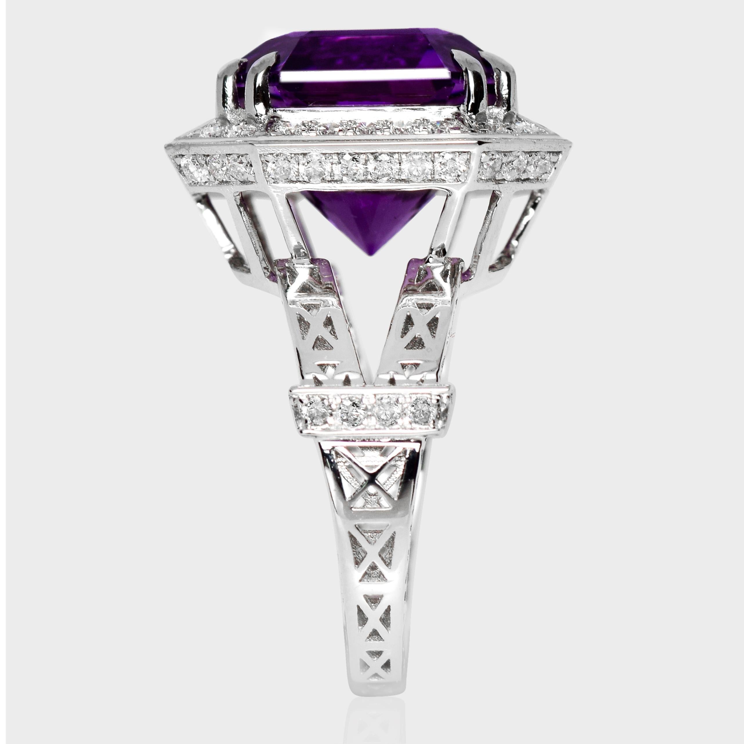 *Special* IGI 14K 9.17 ct Amethyst&0.96 Ct Diamonds Antique Engagement Ring For Sale 2