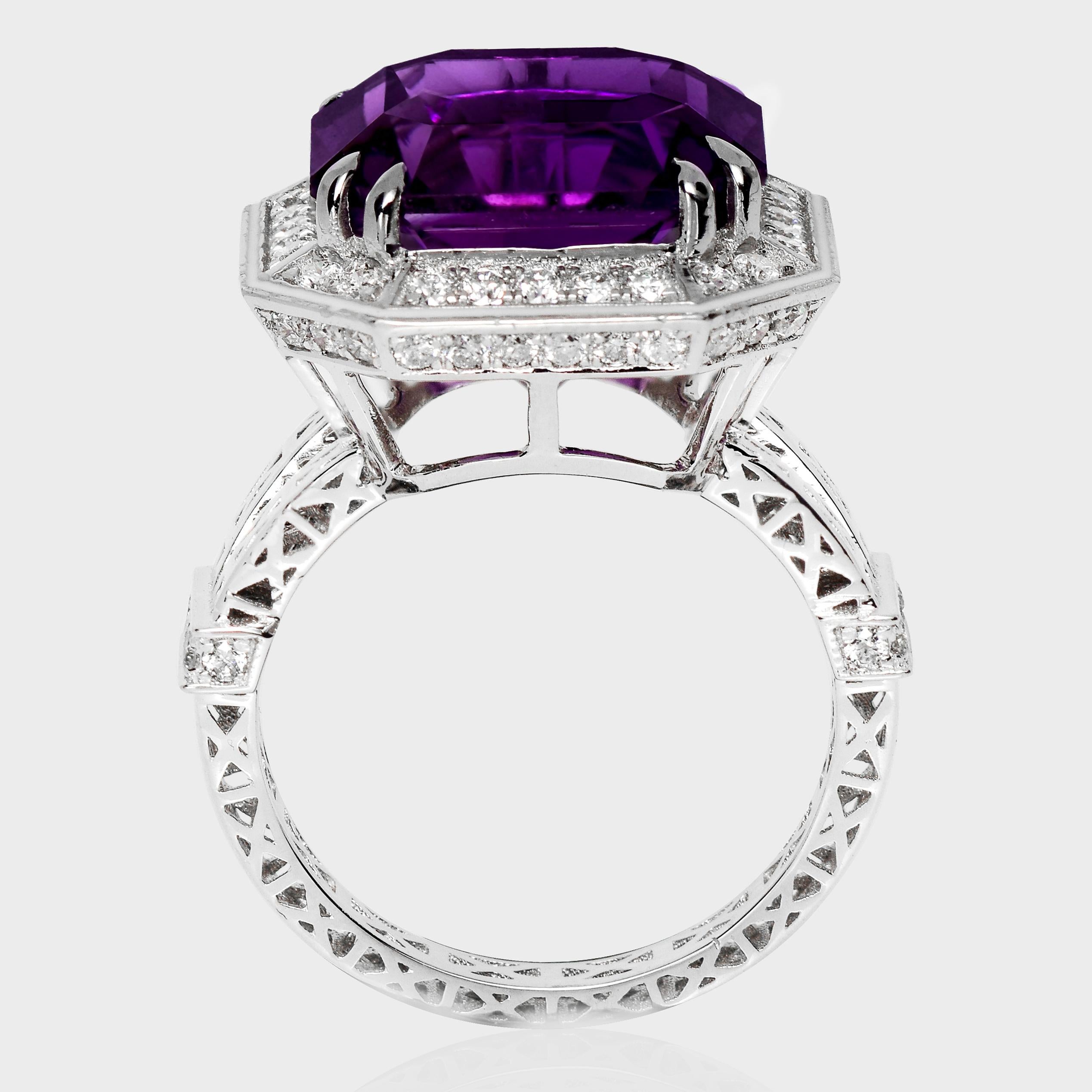*Special* IGI 14K 9.17 ct Amethyst&0.96 Ct Diamonds Antique Engagement Ring For Sale 3