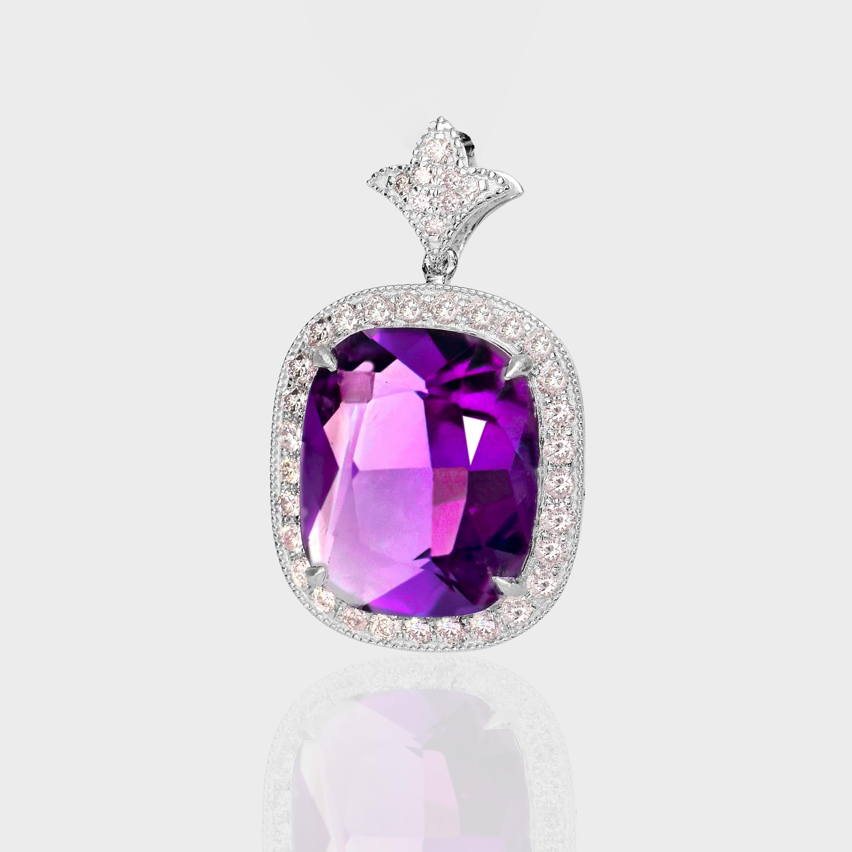 *Special* IGI 14K 9.76 ct Amethyst&0.75 Ct Pink Diamond Necklace In New Condition For Sale In Kaohsiung City, TW