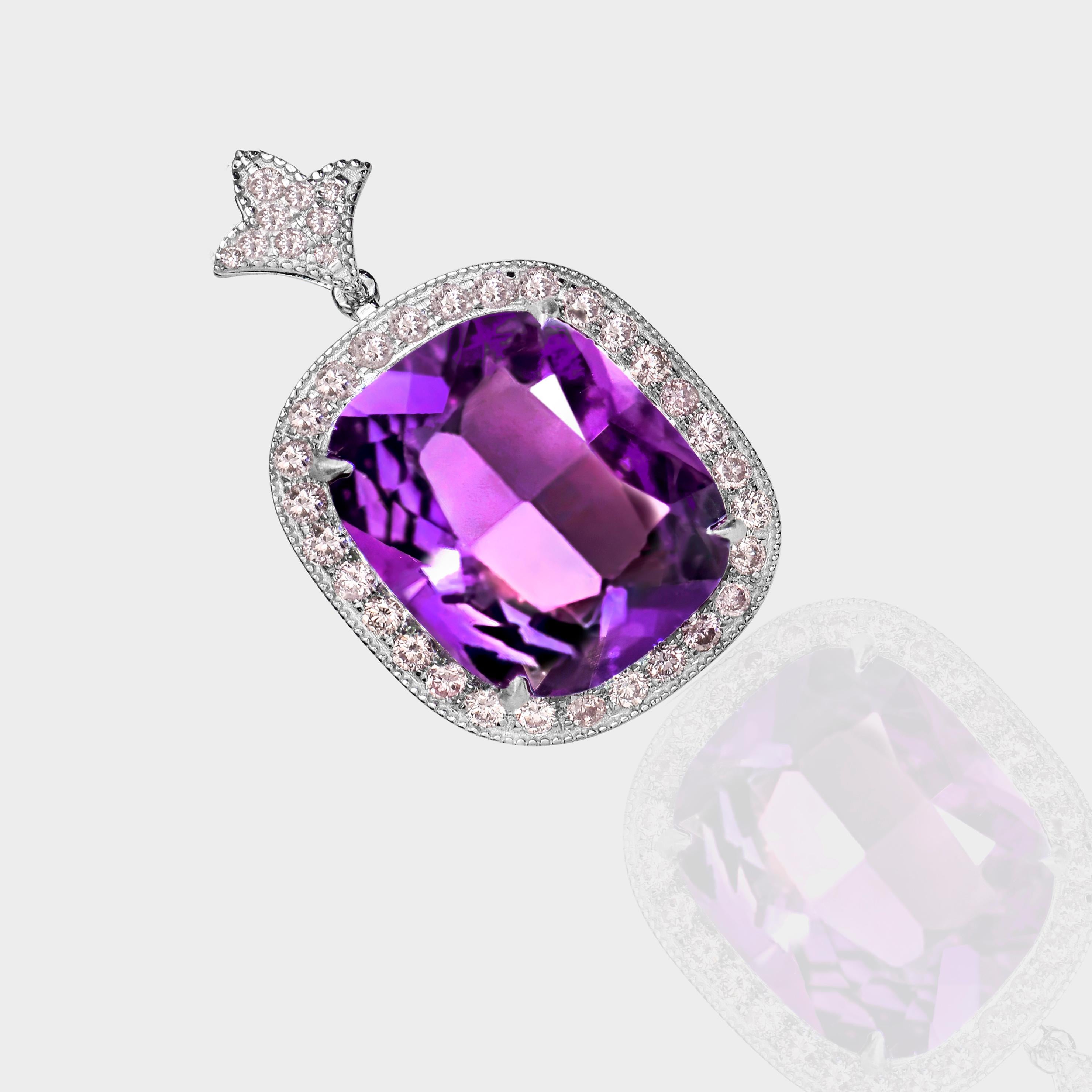 Women's *Special* IGI 14K 9.76 ct Amethyst&0.75 Ct Pink Diamond Necklace For Sale
