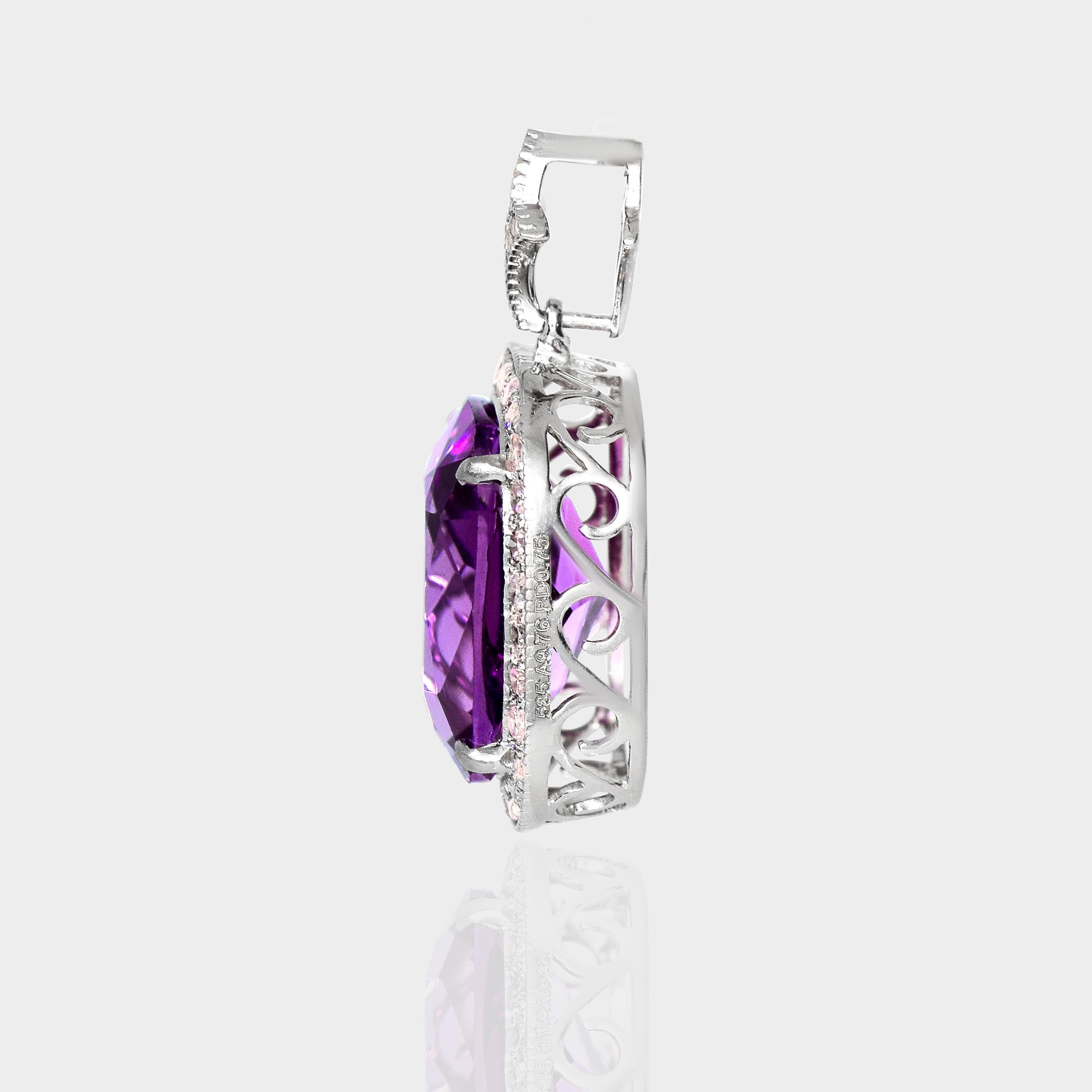 *Special* IGI 14K 9.76 ct Amethyst&0.75 Ct Pink Diamond Necklace For Sale 1