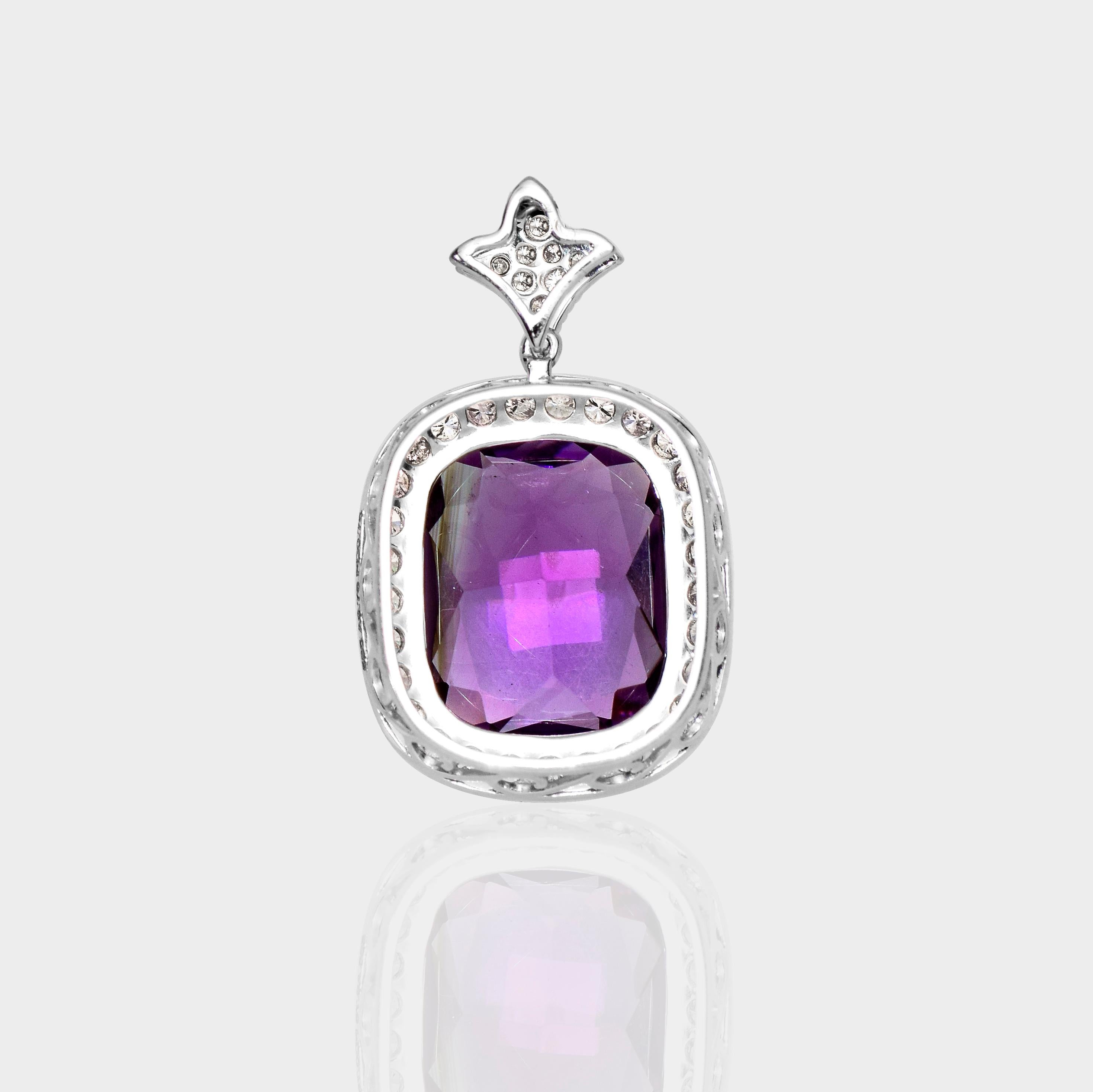 *Special* IGI 14K 9.76 ct Amethyst&0.75 Ct Pink Diamond Necklace For Sale 2