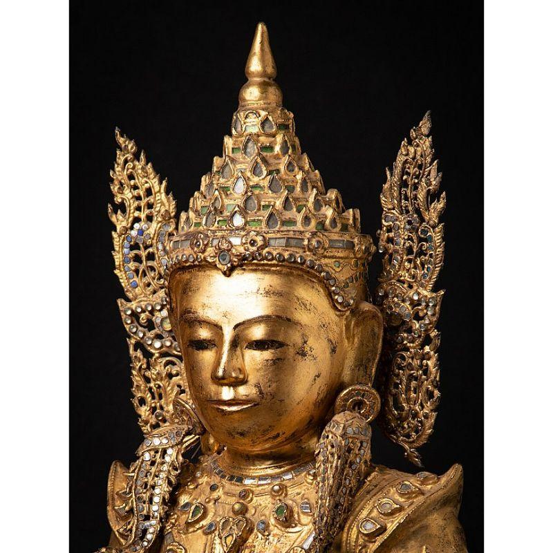 Lacquer Special Large Antique Crowned Buddha Statue from Burma For Sale