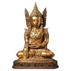 Grande statue de Bouddha couronnée spéciale et ancienne de Birmanie