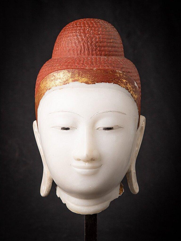 19th Century Special Large Antique Marble Buddha Head from Burma For Sale