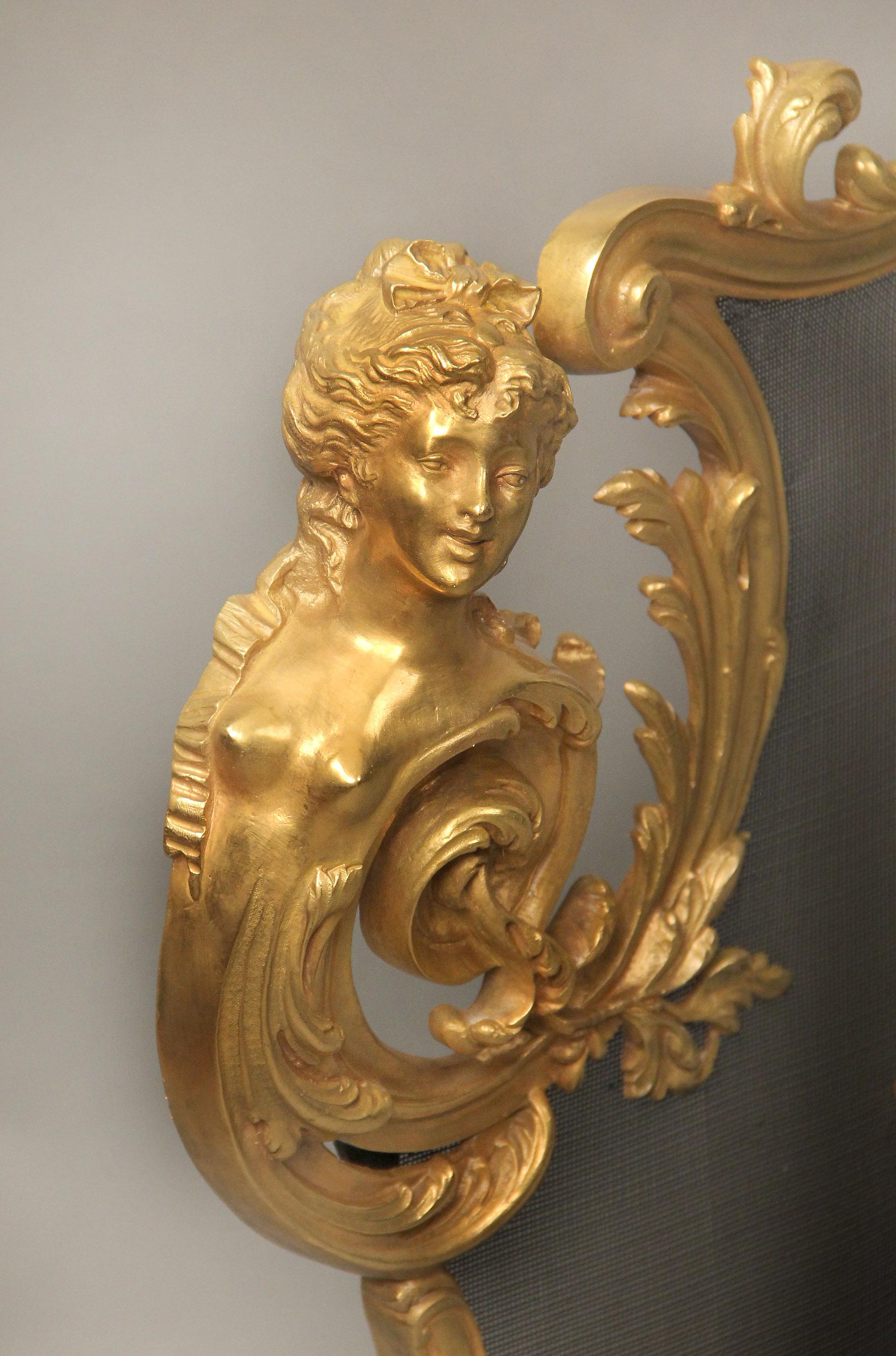 Bronze-Kaminschirm von Maison Bouhon Frres für Linke aus dem späten 19. Jahrhundert (Vergoldet) im Angebot