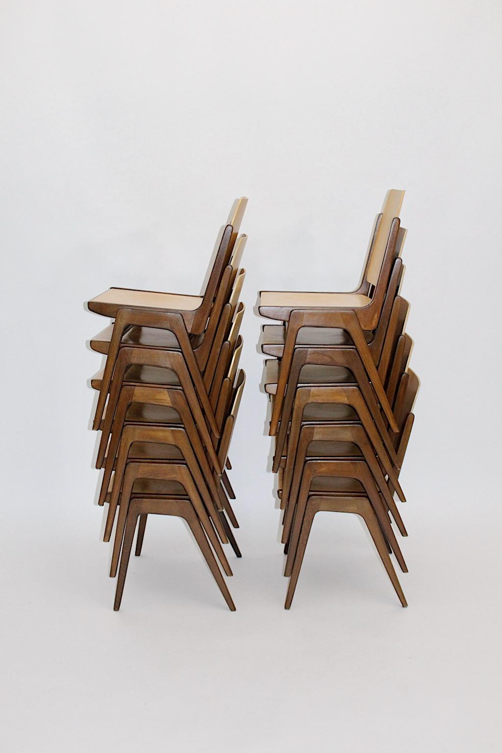 Mid-Century Modern Special Listing for 10 Dining Chairs Franz Schuster 1950s Vienna