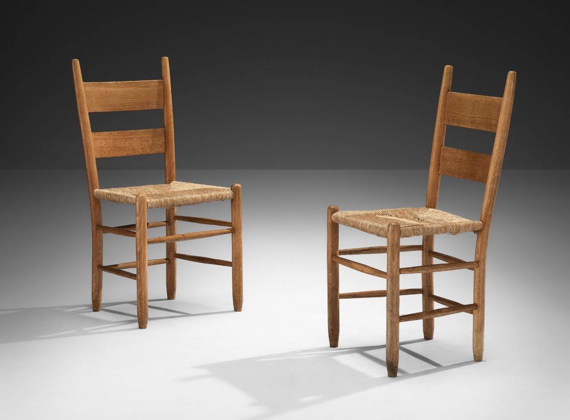 Mid-Century Modern Annonce spéciale pour 6 - 4 x Chaises de salle à manger rustiques en Oak Oak et paille en vente